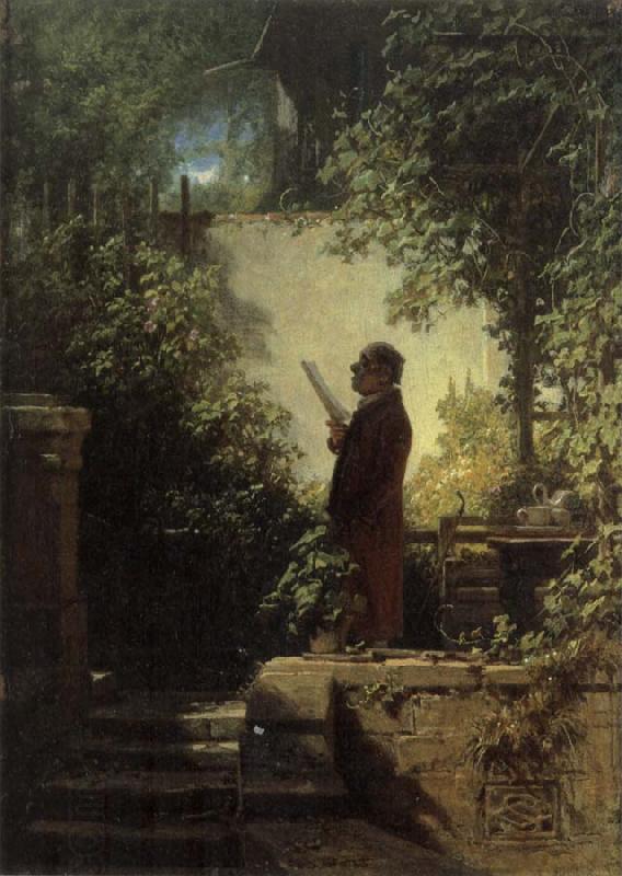 Carl Spitzweg Man Reading the Newspaper in His Garden oil painting picture